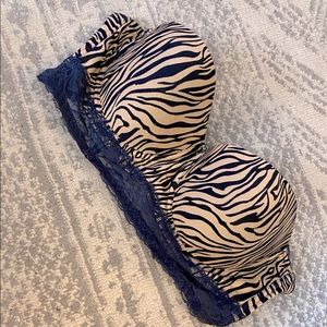 Strapless bra - navy and nude - animal print - 36B